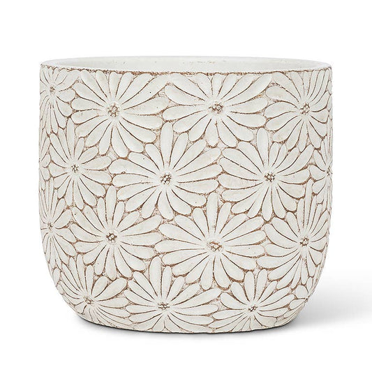 Lg Wht Daisy Round Planter-6"H-916
