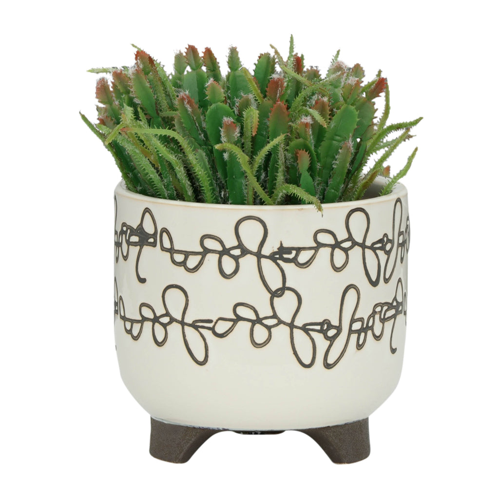 Planters Set of 2 - Beige Ceramic Scribble Footed, 6/8 in.