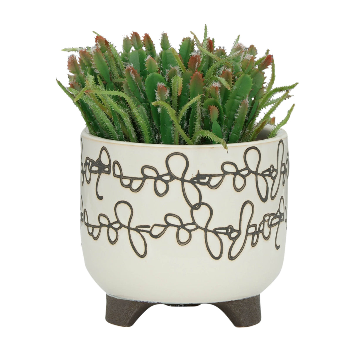 Planters Set of 2 - Beige Ceramic Scribble Footed, 6/8 in.