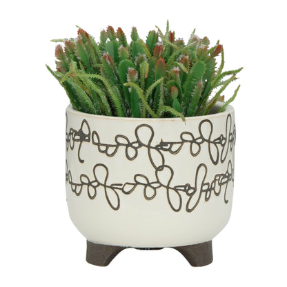 Planters Set of 2 - Beige Ceramic Scribble Footed, 6/8 in.