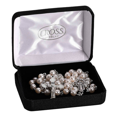 Rosary Glass Pearl Bead Silver Plate 18L