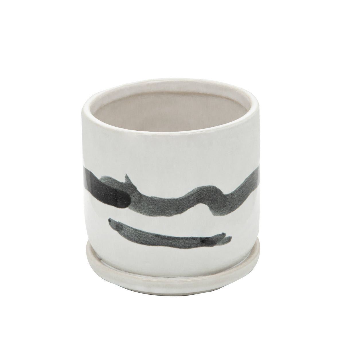 Planters Set of 2 - White Ceramic Painted Saucers, 5/6 in.