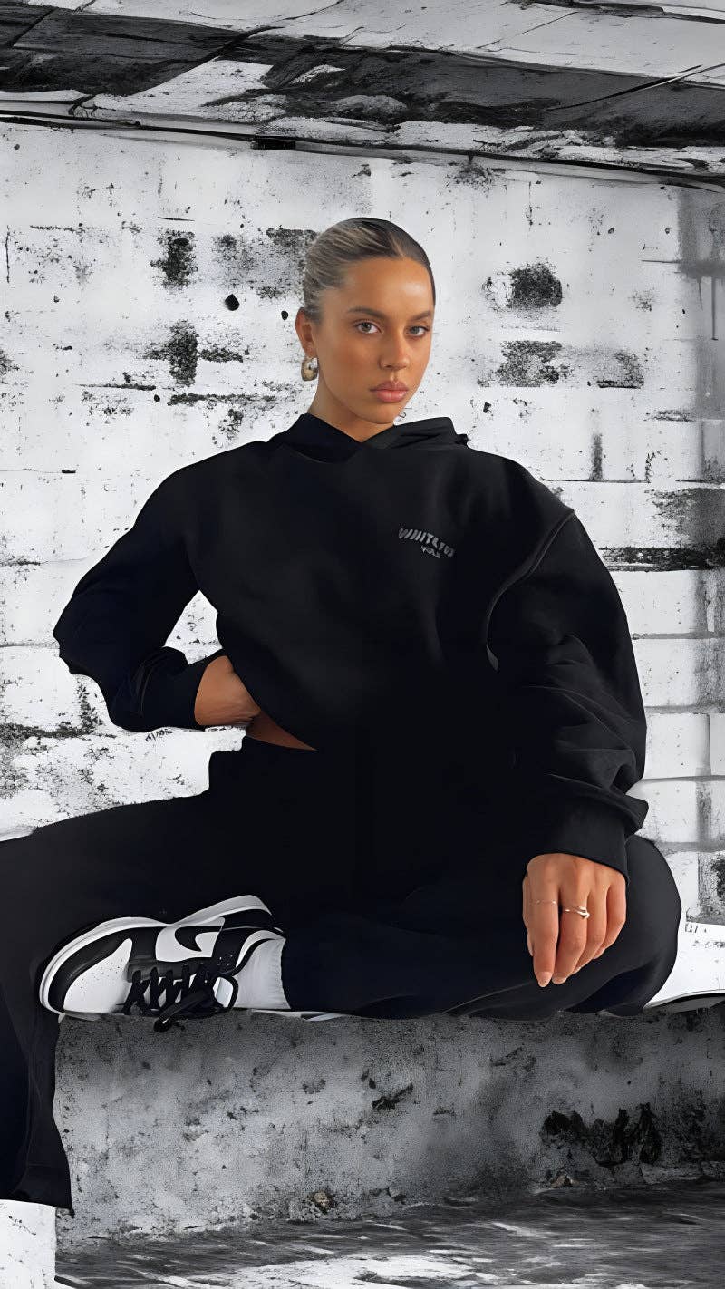Fashionable Sports Hooded Sweatshirt Two-Piece Set