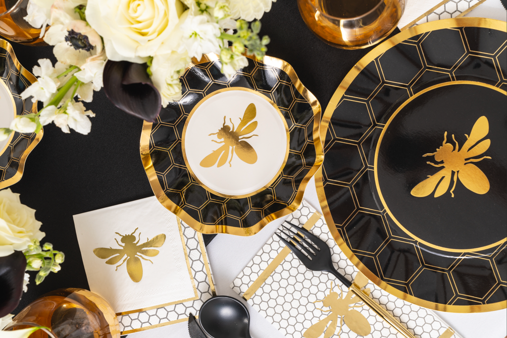 Bevel Board Kit - 9.75 x 8" Acacia Medium w/ Gold Spreader, Honeybee Napkin, and Ribbon