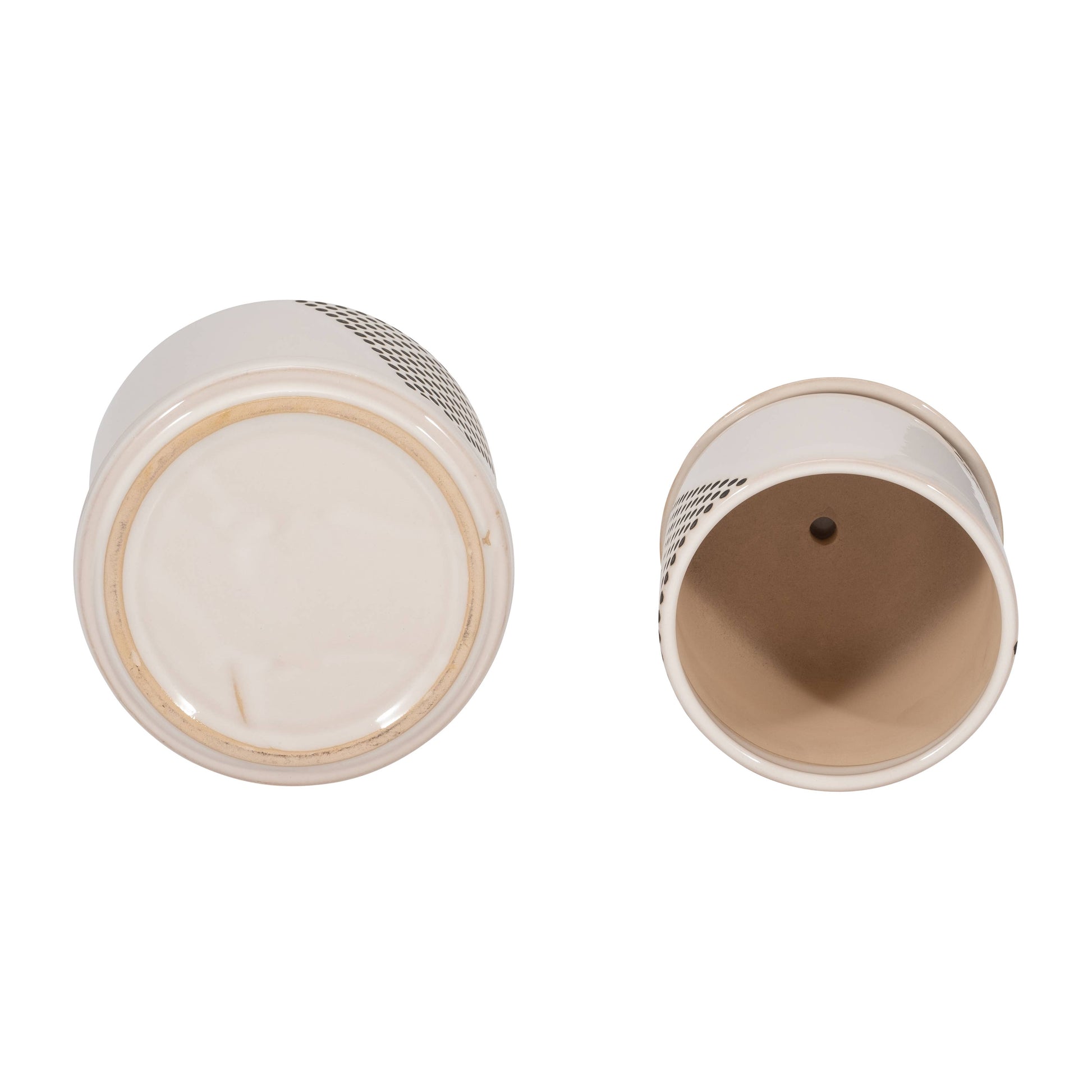 Planters Set of 2 - White Ceramic Triangle Dots, 6/8 in.