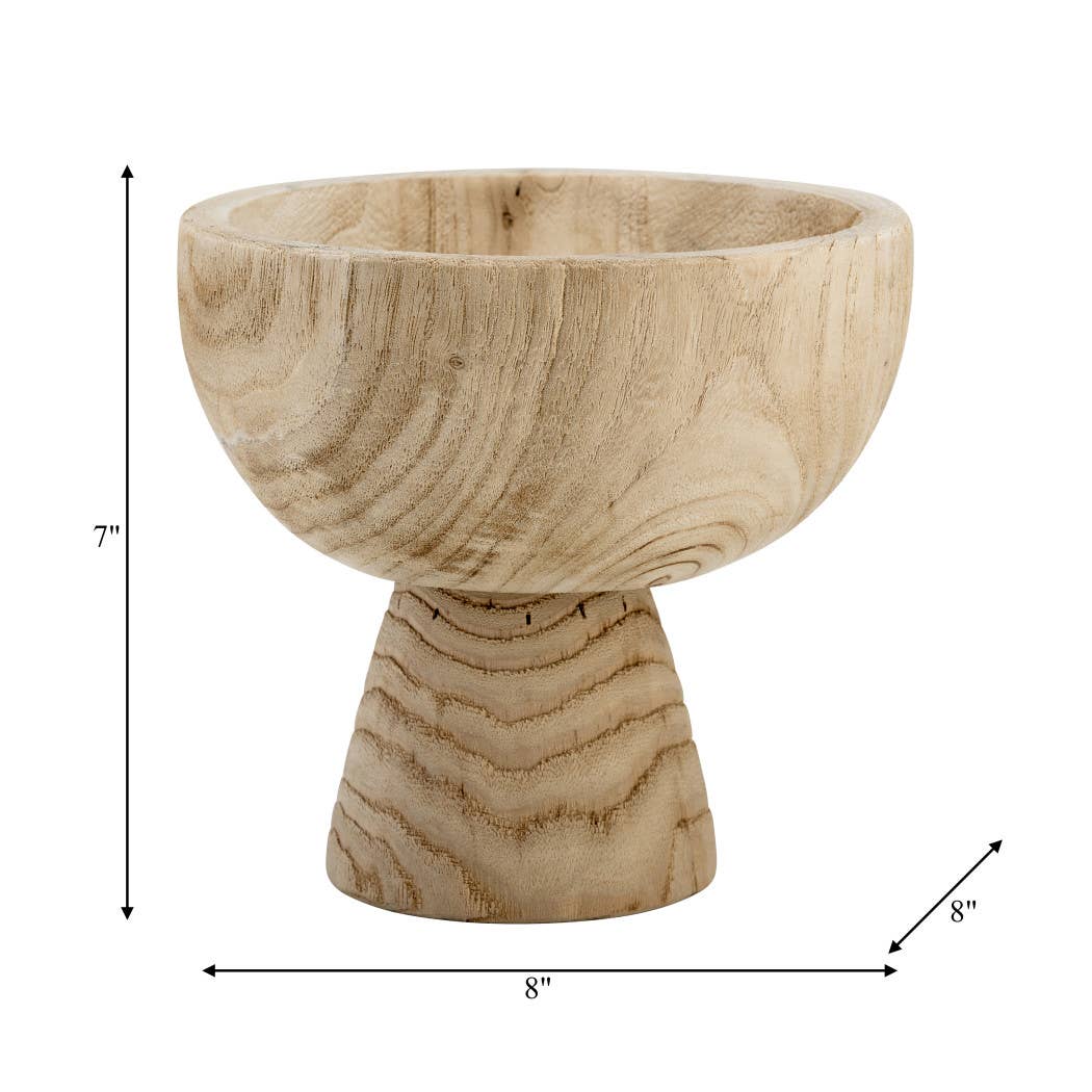 Bowl - Brown Paulownia Wood with Pedestal Base, 8 in.