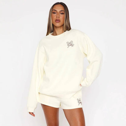 Casual Long Sleeve Bow Tie Graphic Sweatshirt