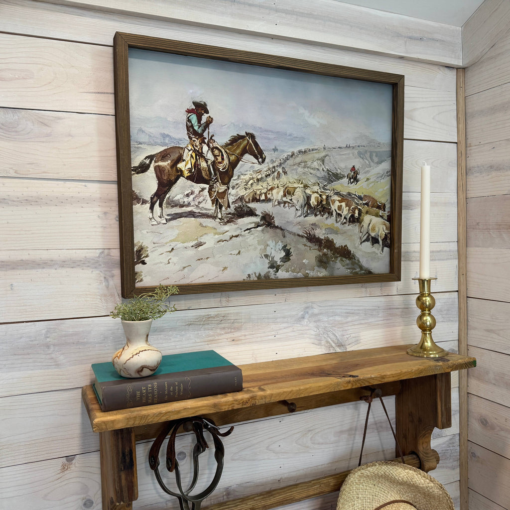 Cowboy Cattle Drive - Ranch House Canvas Art - Wood Framed 6x10
