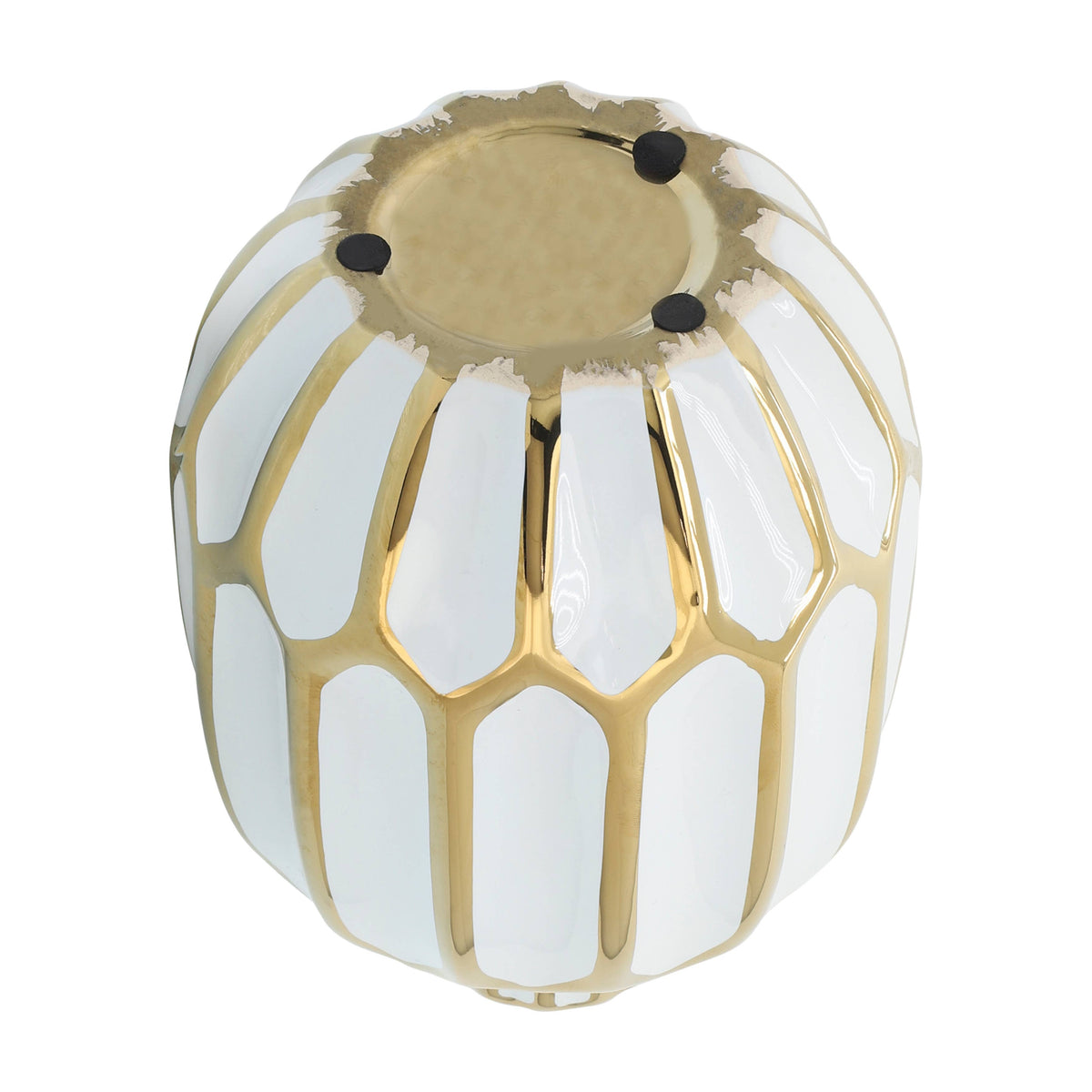 Ceramic Bud Modern Decorative Vase - White/Gold, 8 in.