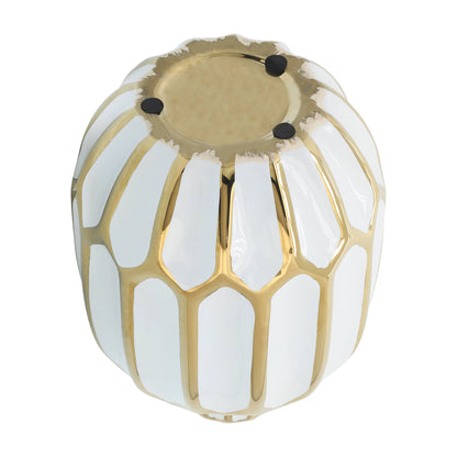 Ceramic Bud Modern Decorative Vase - White/Gold, 8 in.