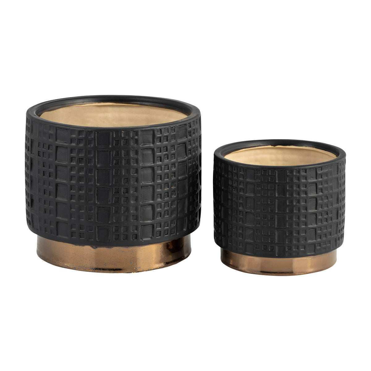 Planter Set of 2 - Black Ceramic Raised Mesh, 6/8 in.