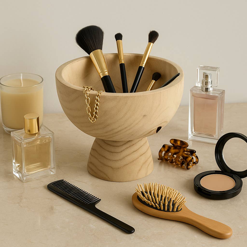 Bowl - Brown Paulownia Wood with Pedestal Base, 8 in.