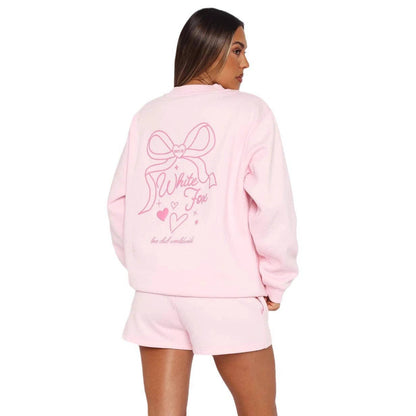 Casual Long Sleeve Bow Tie Graphic Sweatshirt