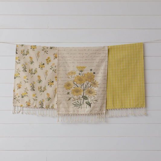 Tea Towels - Yellow Flowers (Pk/03 Ast)