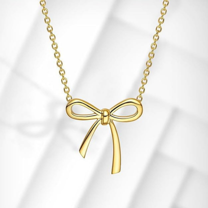 Dainty "Saved By Grace" 14k Gold Inspirational Bow Necklace