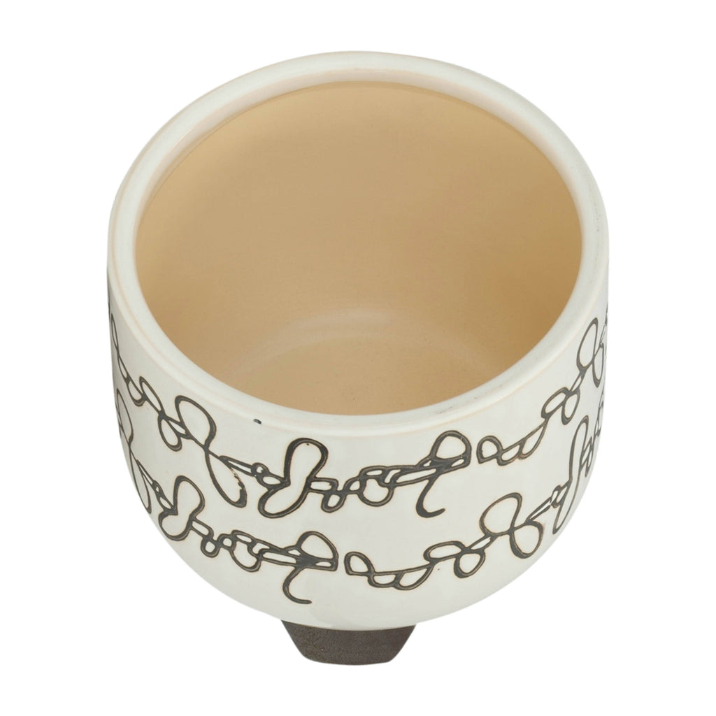 Planters Set of 2 - Beige Ceramic Scribble Footed, 6/8 in.