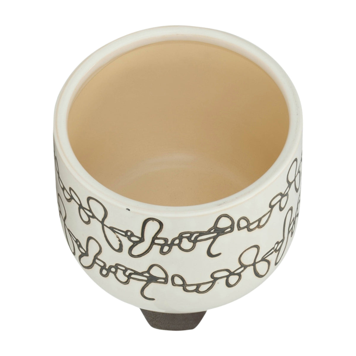 Planters Set of 2 - Beige Ceramic Scribble Footed, 6/8 in.