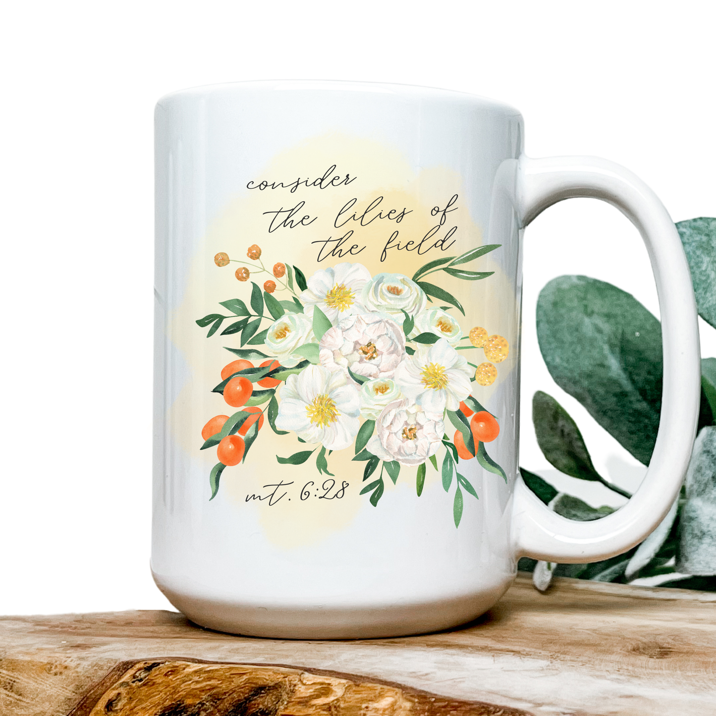 Consider the Lilies Watercolor Floral Christian 15oz Ceramic Coffee Mug