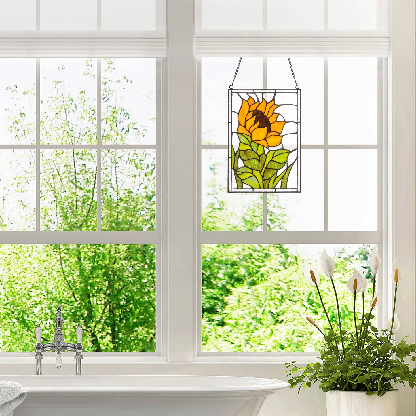 11.25”H Multicolored Sunflower Stained Glass Window Panel