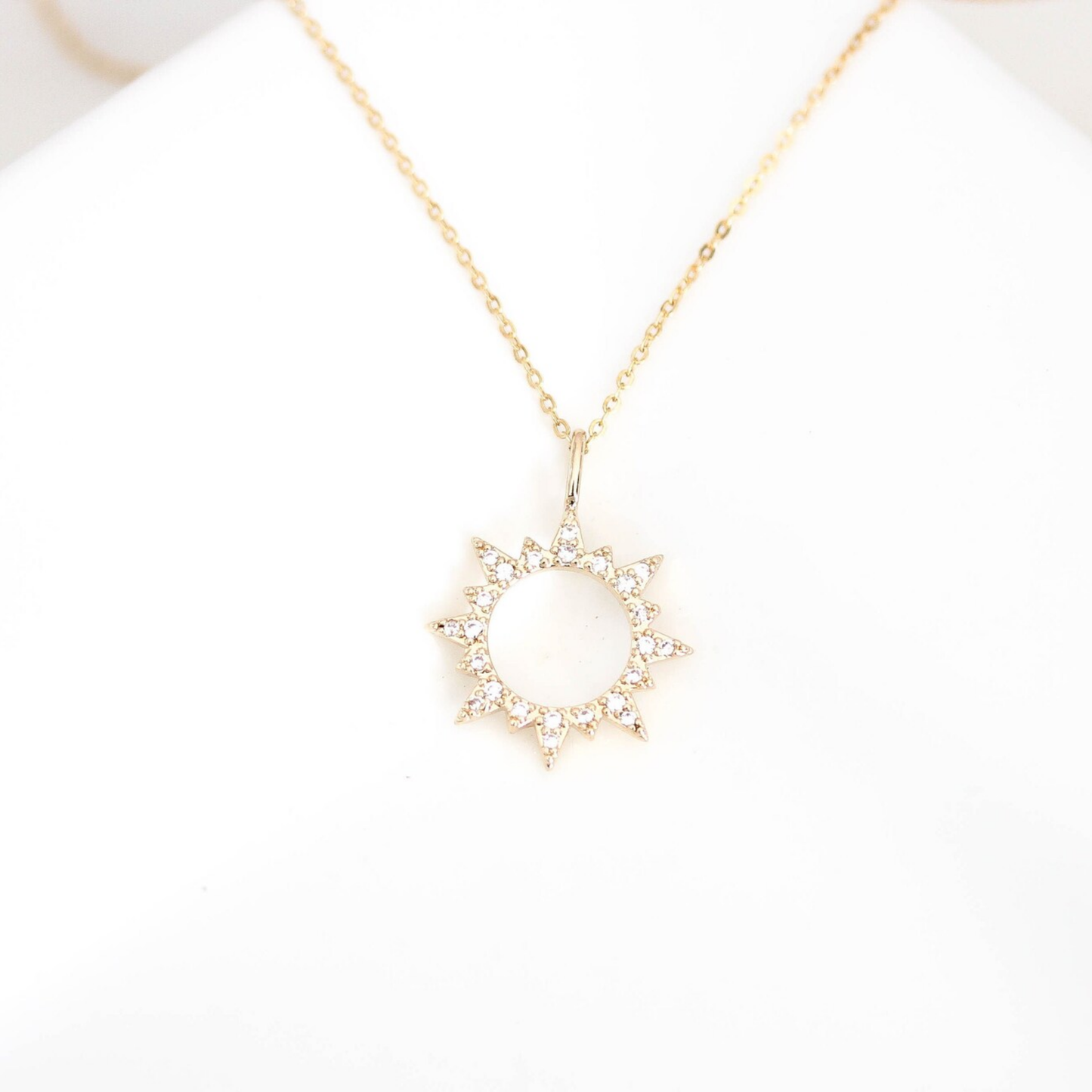 "Arise, Shine" 14k Gold Cubic Zirconia Sun Charm Necklace