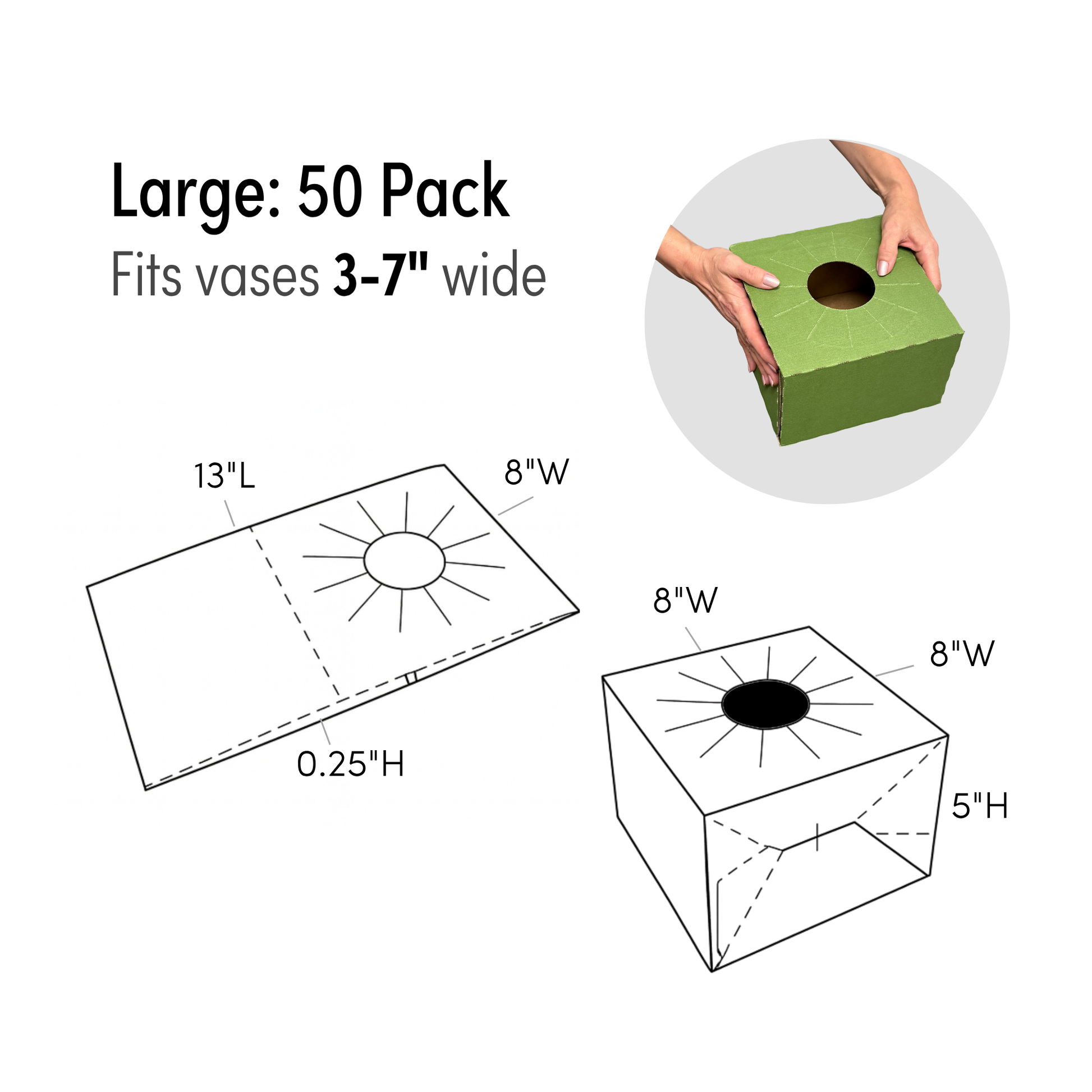 50PK - 8"L Pop Up Floral Delivery Box for Vase Transport