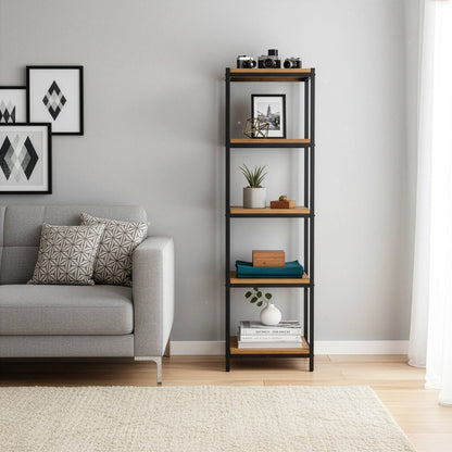 Ailis Pine Wood Etagere Bookcase with Metal Frame
