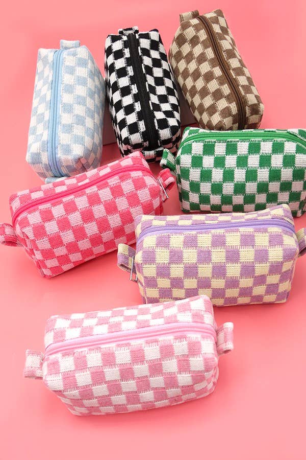 CHECKER GINGHAM MAKEUP COSMETIC POUCH BAG