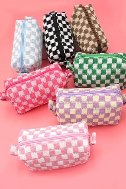 CHECKER GINGHAM MAKEUP COSMETIC POUCH BAG