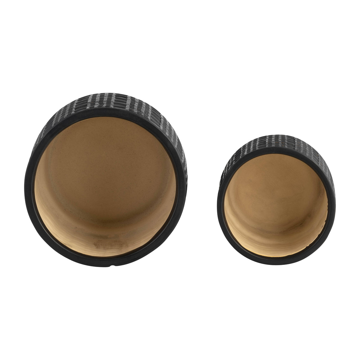Planter Set of 2 - Black Ceramic Raised Mesh, 6/8 in.