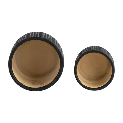 Planter Set of 2 - Black Ceramic Raised Mesh, 6/8 in.