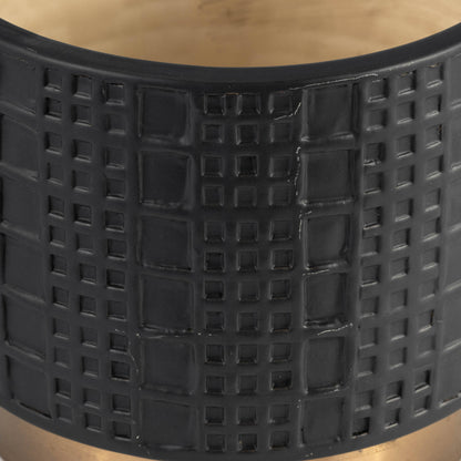 Planter Set of 2 - Black Ceramic Raised Mesh, 6/8 in.