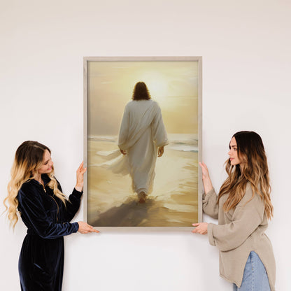 Jesus Golden Sunset - Jesus Canvas Wall Art - Wood Framed