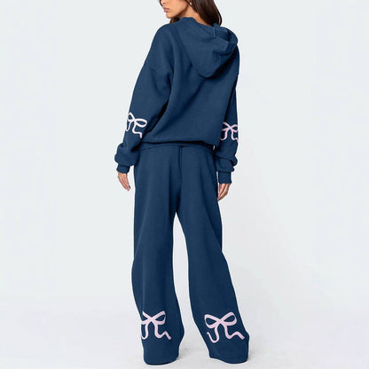 Trendy Casual Long Sleeve Loose Hoodie & Wide Leg Pants Set
