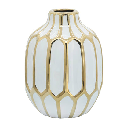 Ceramic Bud Modern Decorative Vase - White/Gold, 8 in.