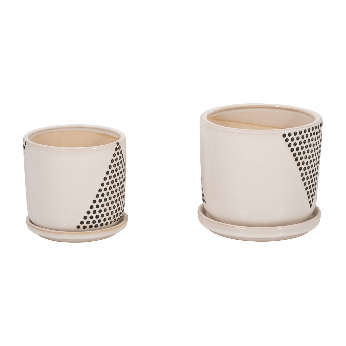 Planters Set of 2 - White Ceramic Triangle Dots, 6/8 in.