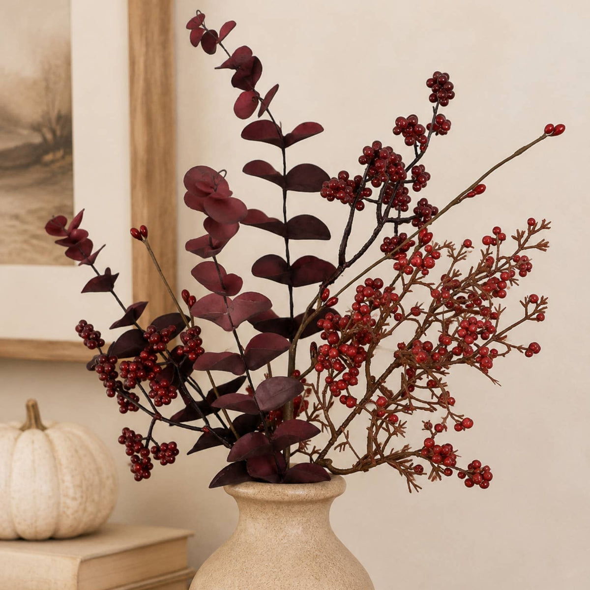 Mixed Berry Boxwood Spray Burgundy/Red 18"