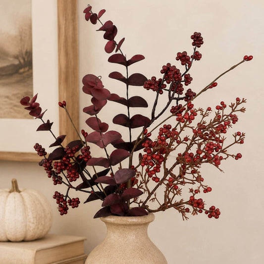 Mixed Berry Boxwood Spray Burgundy/Red 18"