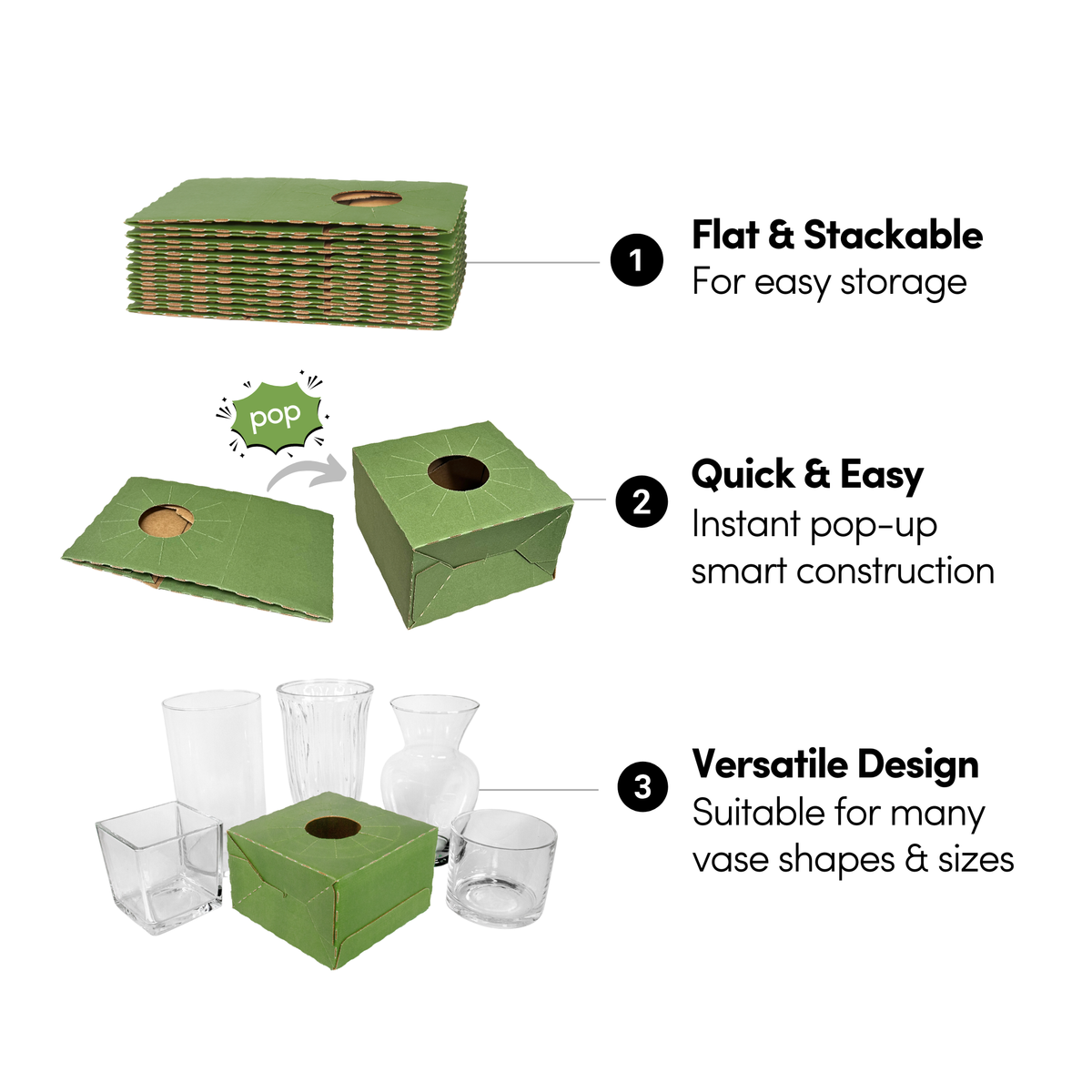 50PK - 8"L Pop Up Floral Delivery Box for Vase Transport