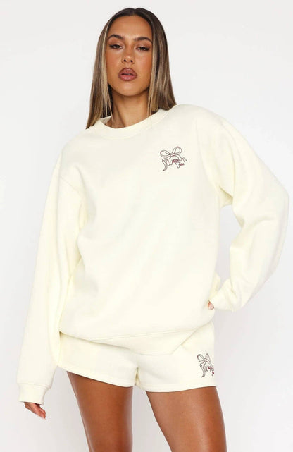 Casual Long Sleeve Bow Tie Graphic Sweatshirt