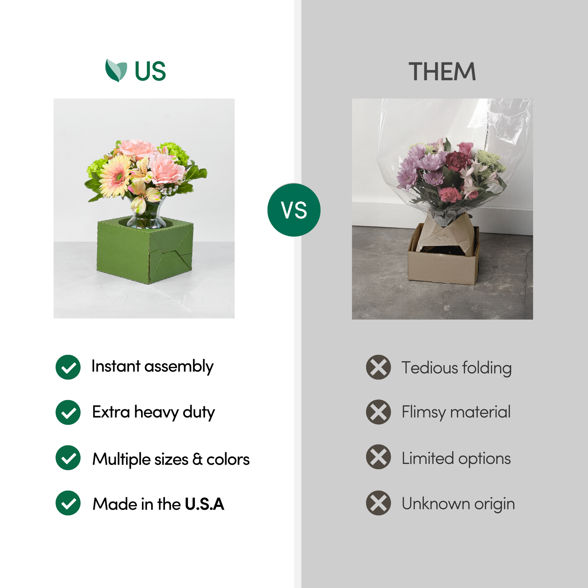 50PK - 8"L Pop Up Floral Delivery Box for Vase Transport