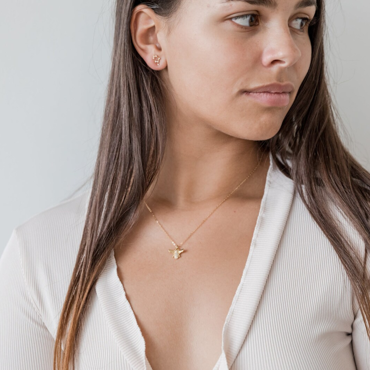 14k Gold Cubic Zirconia Dainty Honey Bee Christian Necklace