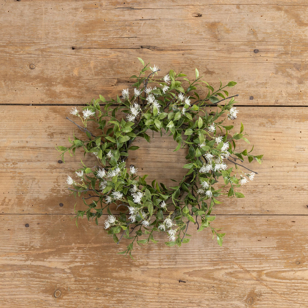 14" TEA LEAF W/ WHITE FLOWERS CANDLE RING