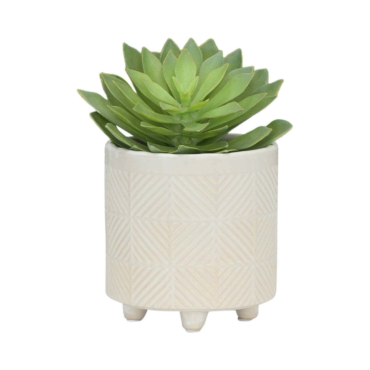 Planters Set of 2 - White Ceramic Textured Footed, 6/8 in.