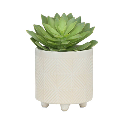 Planters Set of 2 - White Ceramic Textured Footed, 6/8 in.
