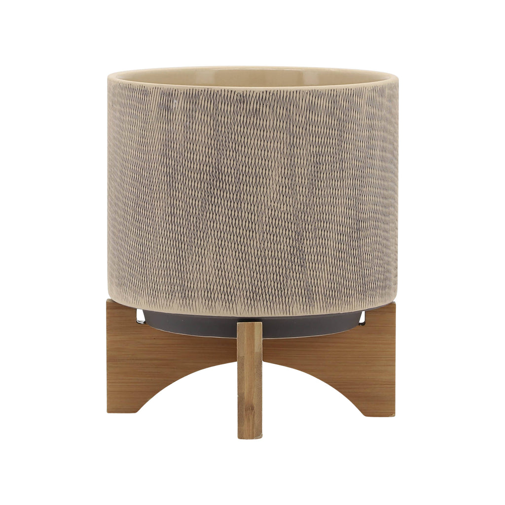 Planters On Stands Set of 2 - Tan Ceramic Mesh, 5/8 in.