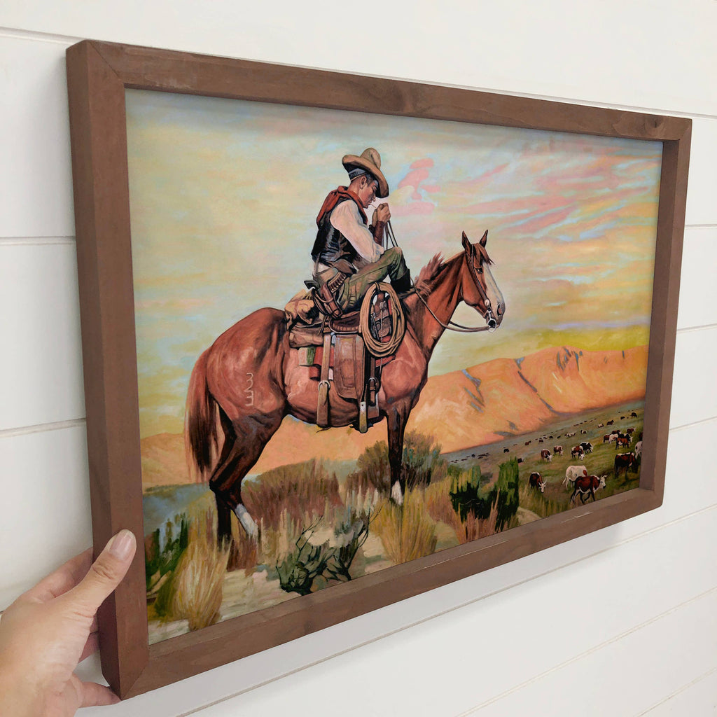 Cowboy Rancher - Ranch House Canvas Art - Wood Framed Decor 12x18