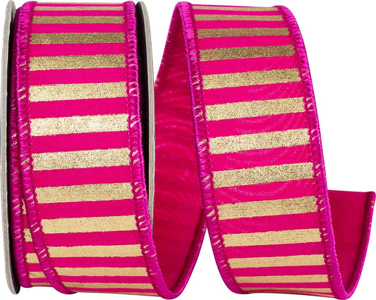 Metallic Bars Fuchsia Deluxe Wired Edge Ribbon