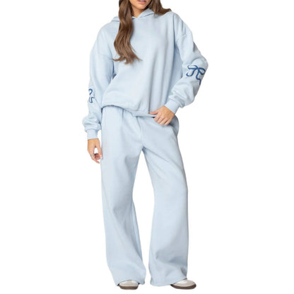 Trendy Casual Long Sleeve Loose Hoodie & Wide Leg Pants Set