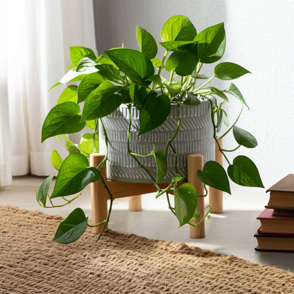 Ceramic Tribal Geometric Planter Wood Stand - Ivory, 6 in.