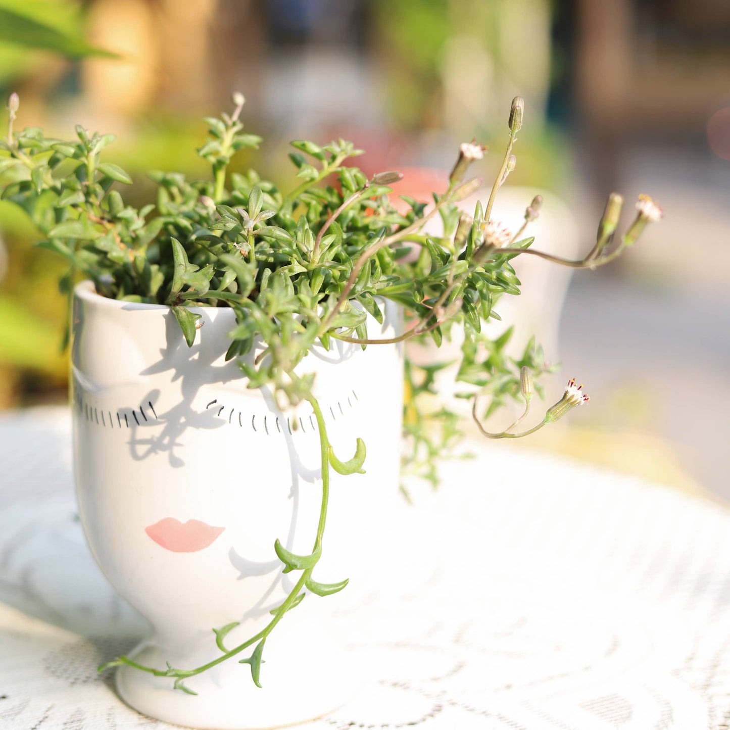 Hand-painted Lady Face Planter - Ceramic Pots For Plants